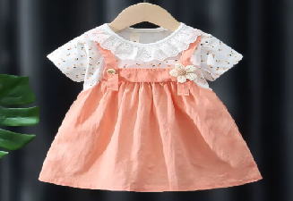 Rochiță fete – salopetă piersică cu tricou alb