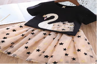 Set fetițe cu tricou lebădă și fustă tulle cu steluțe – ocazii speciale