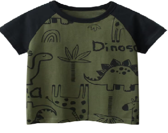 Tricou copii – imprimeu dinozauri, verde kaki / alb