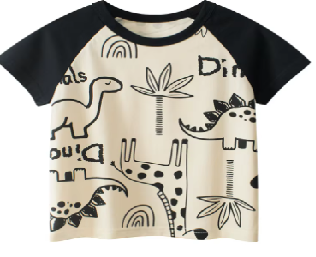 Tricou copii – imprimeu dinozauri, verde kaki / alb