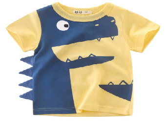 Tricou copii – dinozaur 3D galben / albastru