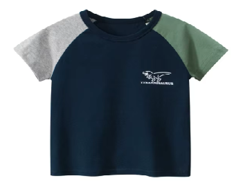 Tricou copii – T-Rex bleumarin cu mâneci colorate