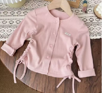 Cardigan subțire fete – roz prăfuit cu șnur lateral
