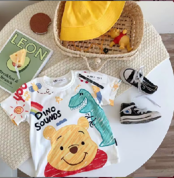 Tricou copii – imprimeu ursuleț și dinozaur